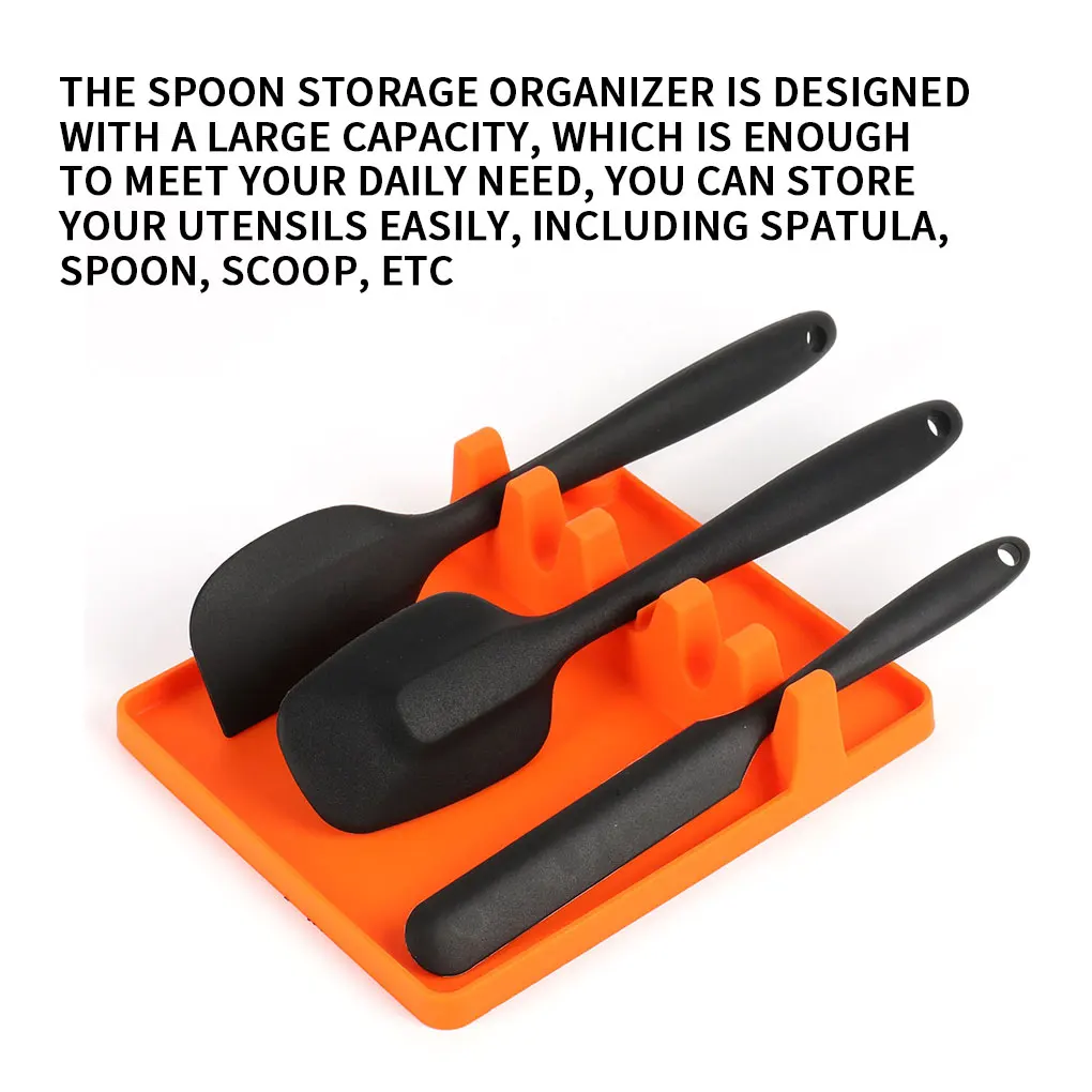 

Hot Cooking Utensil Rest Silicone Spoon Storage Holder Kitchen Organizer Kitchen Fork Spoon Holders Non-slip Pad Kitchen Tool