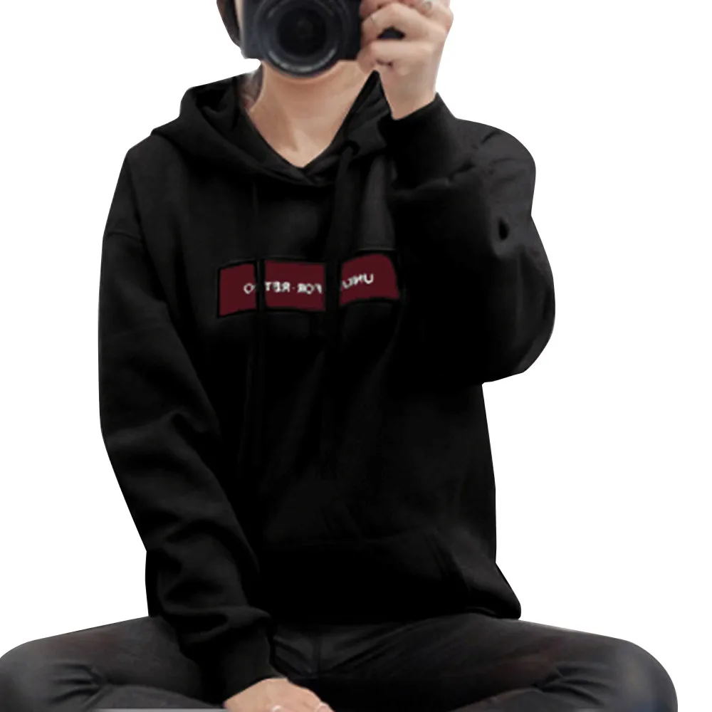 Женский зимний однотонный топ с капюшоном и надписью | Женская одежда