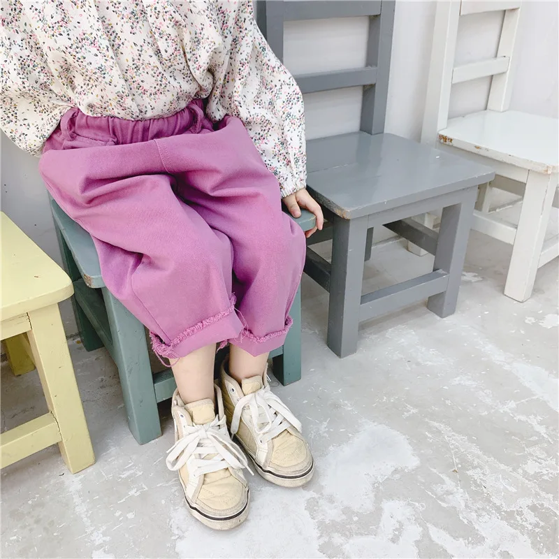 Autumn Children's New Girls' Korean-Style 9-Pants Spring and Casual Pants Fall Clothes for Kids Baby Bell Bottoms | Детская