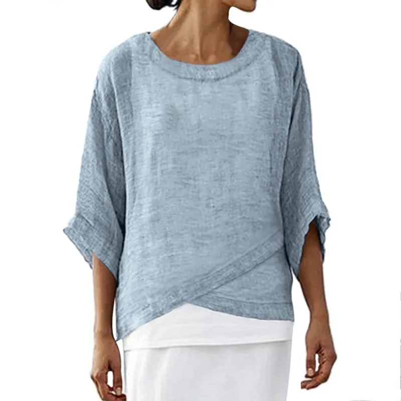 Футболка женская с круглым вырезом однотонная ассиметричная Повседневная