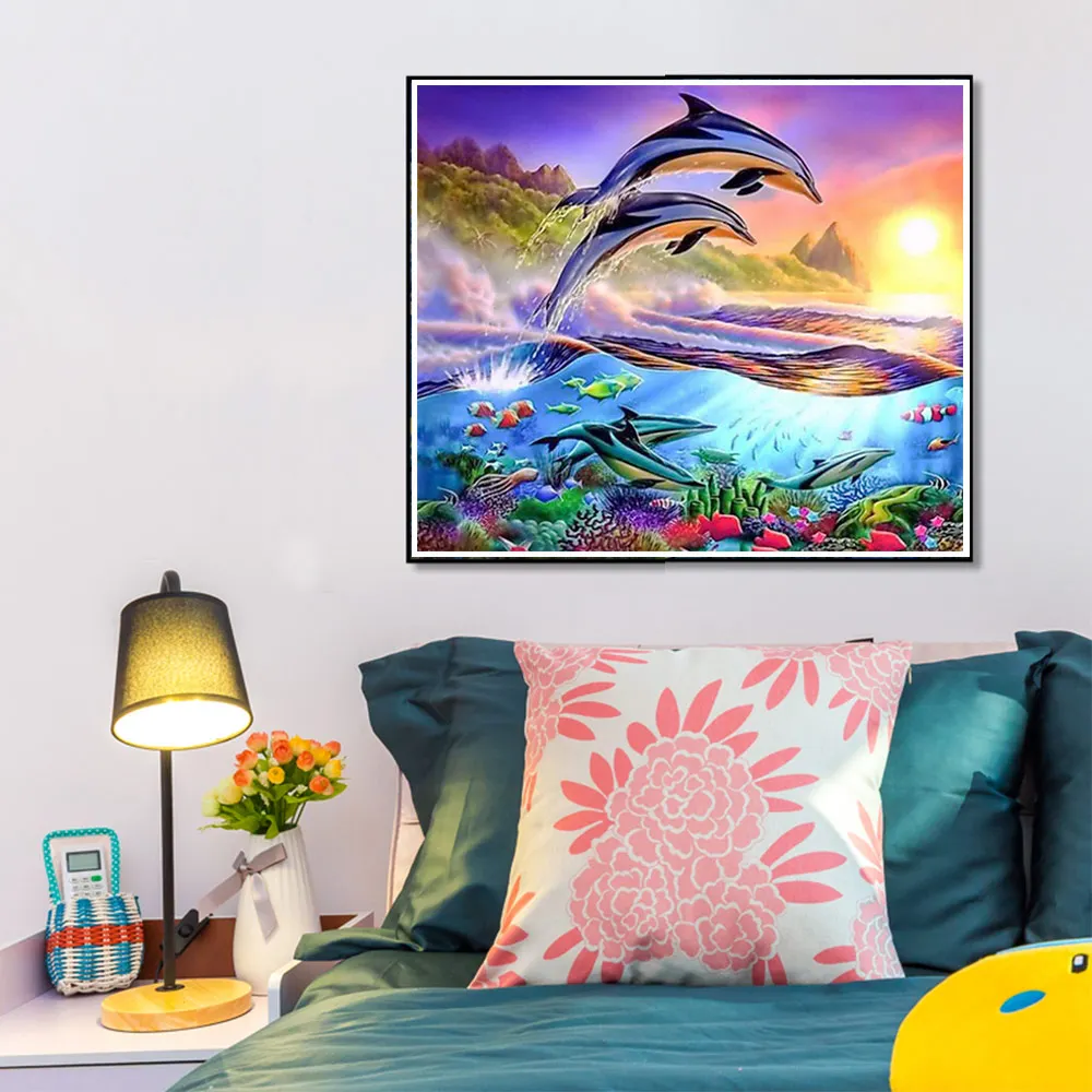 Дельфин Животное Алмазная картина Полный Круглый морской мир Scenic Nouveaute DIY игрушка