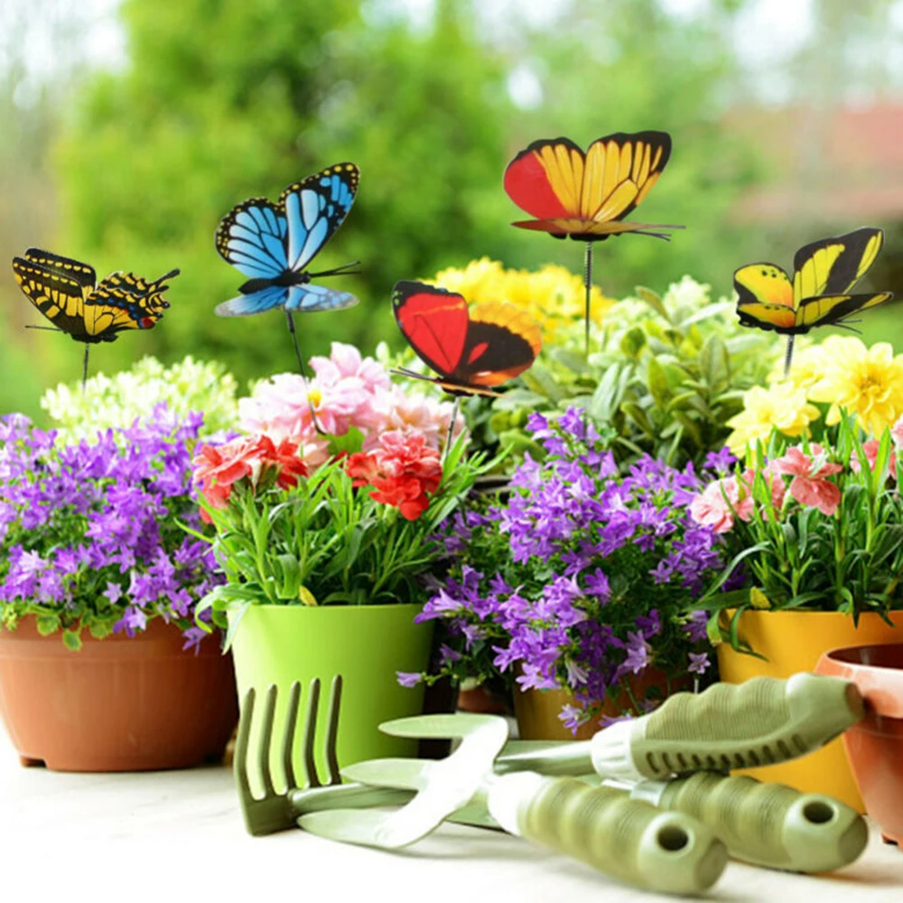 Outdoor Butterfly Stakes Yard Lifelike Flower Pot Bed Garden Decor Art | Дом и сад