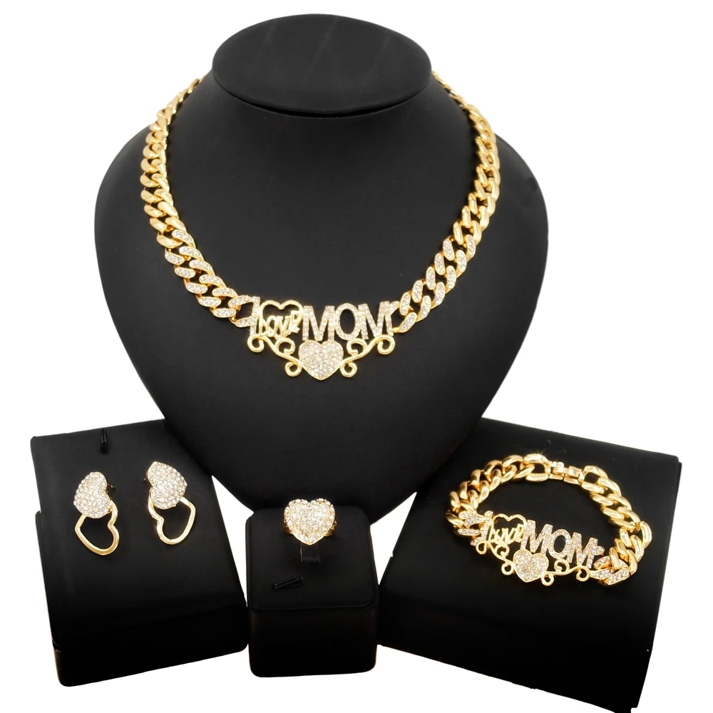 

Yulaili New Design Double Layer Love Jewelry Set Brazil Mother Birthday Gift Banquet Jewelry Sets Earring Ring Necklace Bracelet