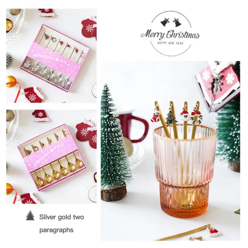 

Stainless Christmas Spoon With Ornament Tree Garland Santa Xmas Party Table Decorations Coffee Spoon Tableware Home/ Natal Gift