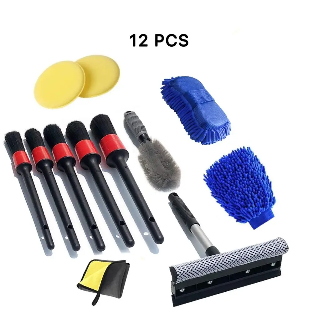 

12 PCS Car Wash Kit for Interior, Microfiber Cleaning Cloth -Auto Detailing Brush Car Wash Sponges， Window Water Blade
