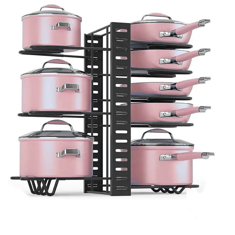

NEW 4/5/8 Layer Kitchen Storage Rack DIY Pan Shelf Organizer Lid Stand Cookware Holder Dish Drainer Shelves Rangement Adjustable