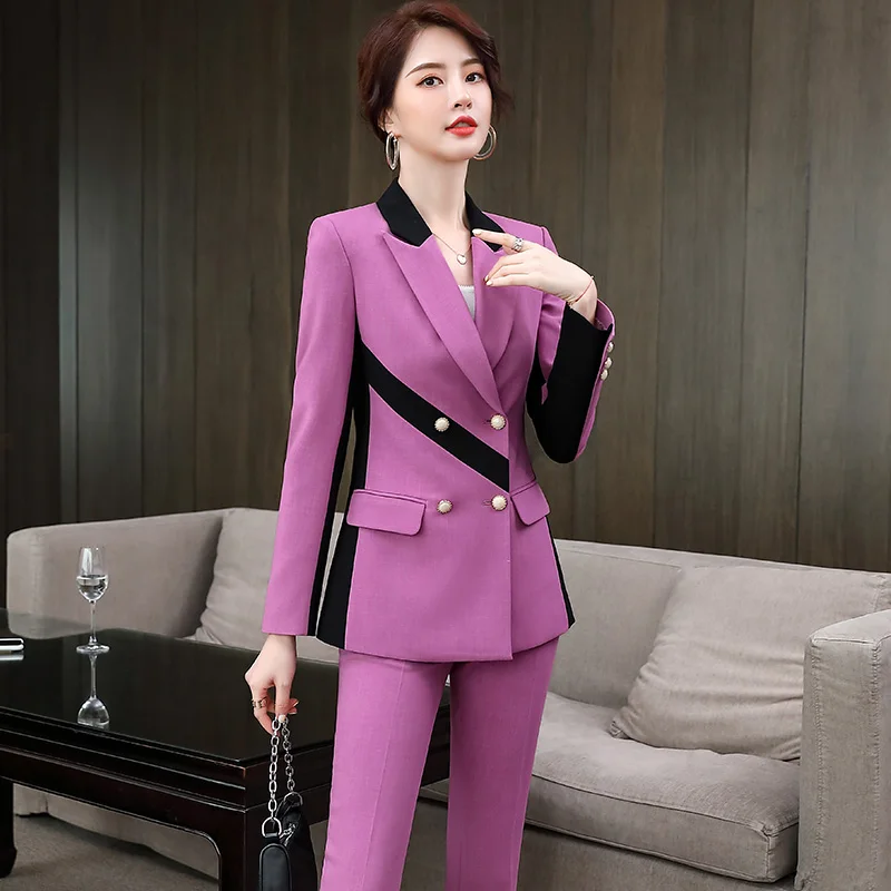 Lenshin High Street Fashion Style 2 Piece Set for Women Contrast Pant Suit Business Office Lady Work Wear Blazer and Trouser | Женская