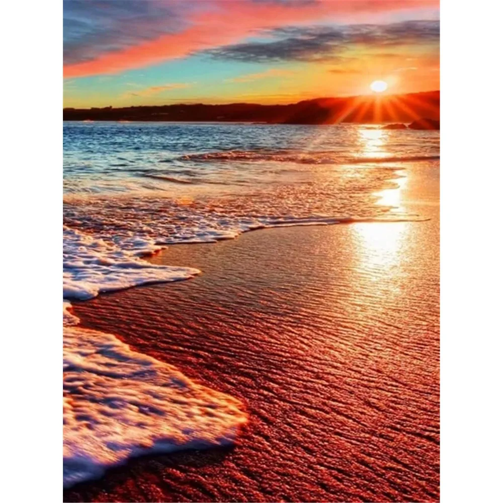 

Landscape Seaside Sunset View 11CT Cross Stitch Full Kit Embroidery Hobby Knitting Needlework Sewing Package Home Decor Floss