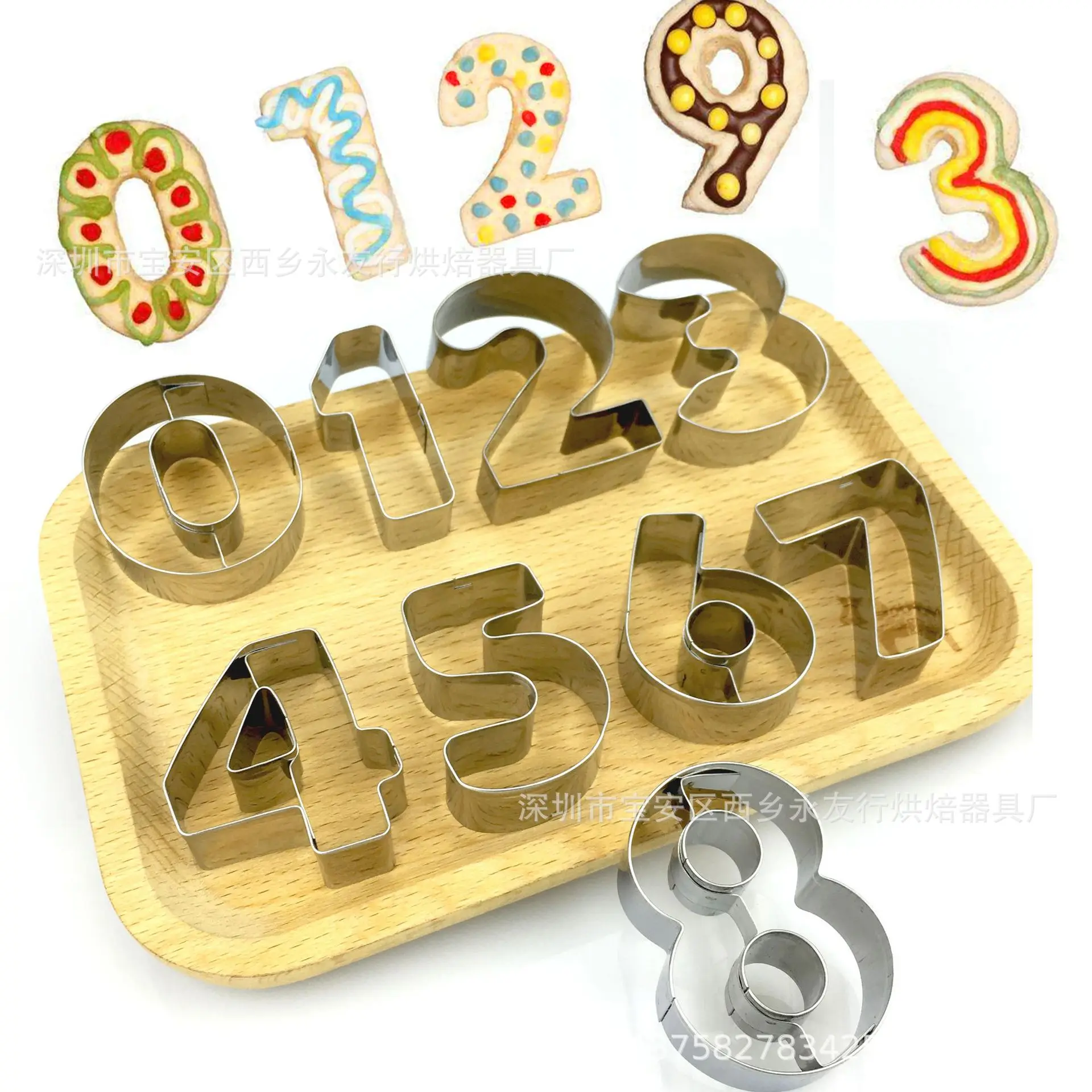 

9-piece Stainless Steel Baking Biscuit Cutting Vegetables and Fruits Digital Steamed Bun Mold DIY Cookie Shape