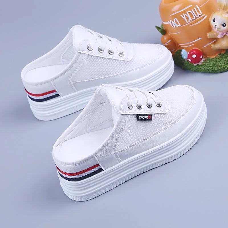 

Spring and summer fashion half slippers women hollow out all-match casual flat-bottomed outer breathable Baotou mesh sandals