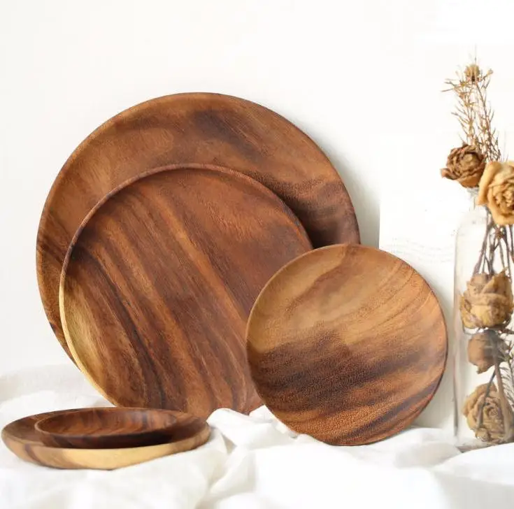 

Wooden Circular Fruit Dishes No Paint Dry Fruits Cake Snack Plate Home Restaurant Hot Sell Small Dish Wholesale