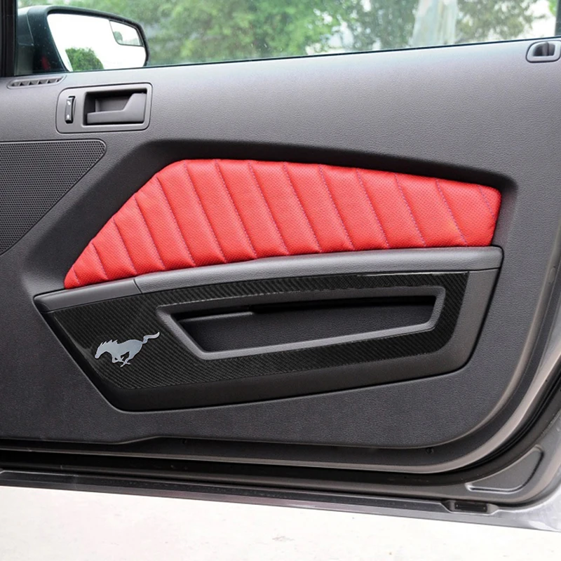 

For Ford Mustang 2010-2014 Carbon Fiber car door panel kit with chrome mustang modified sticker decoration REMIN interior
