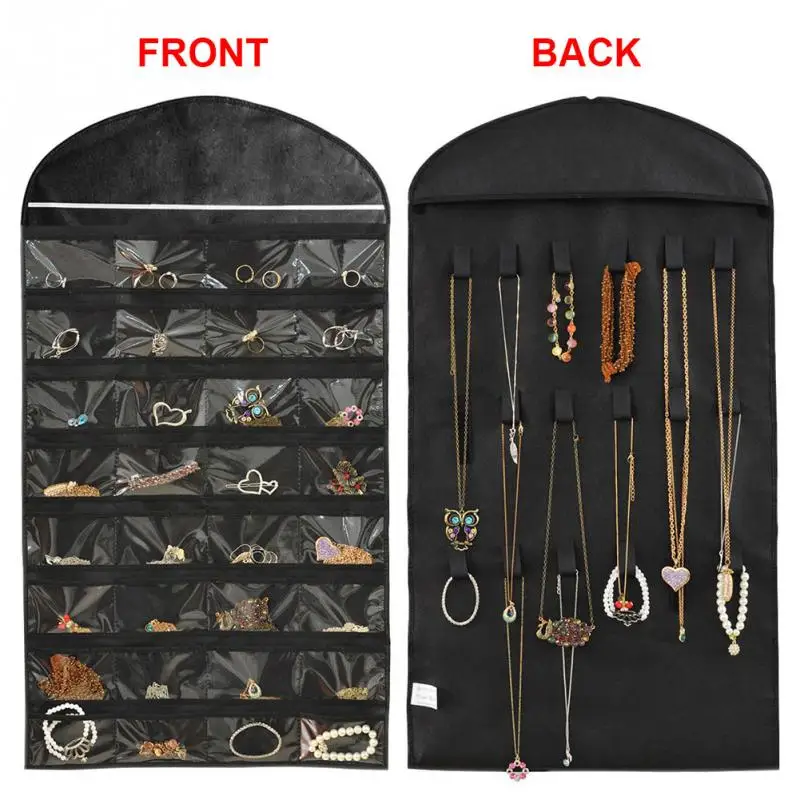 

Jewelry Organizers Hanging Bag Wall Storage Decorative Double-sided Necklace Holder 32 Pockets Magic Sticker Hanging Bag