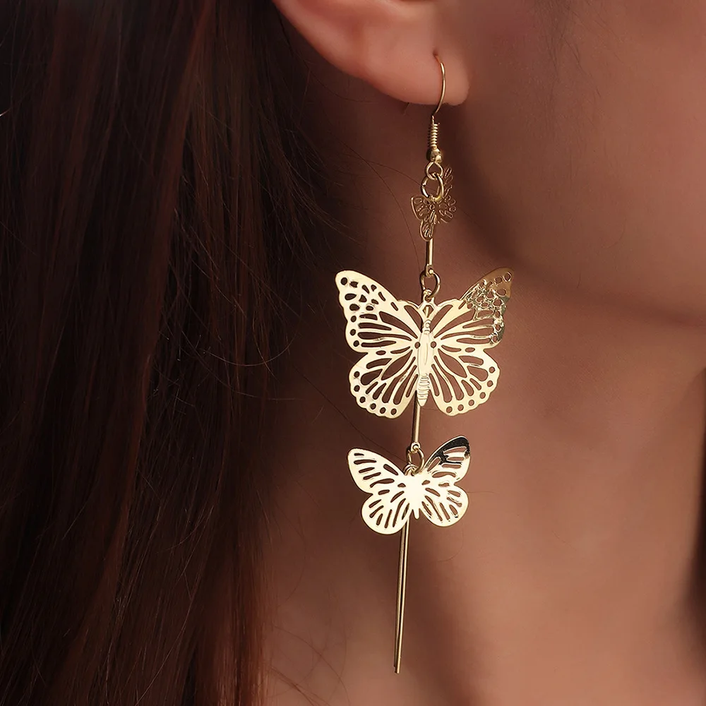 

New Fashion Multi-layer Butterfly Heart Tassel Drop Earrings for Women Geometric Gold Metal Dangle Earrings 2021 Trend Jewelry