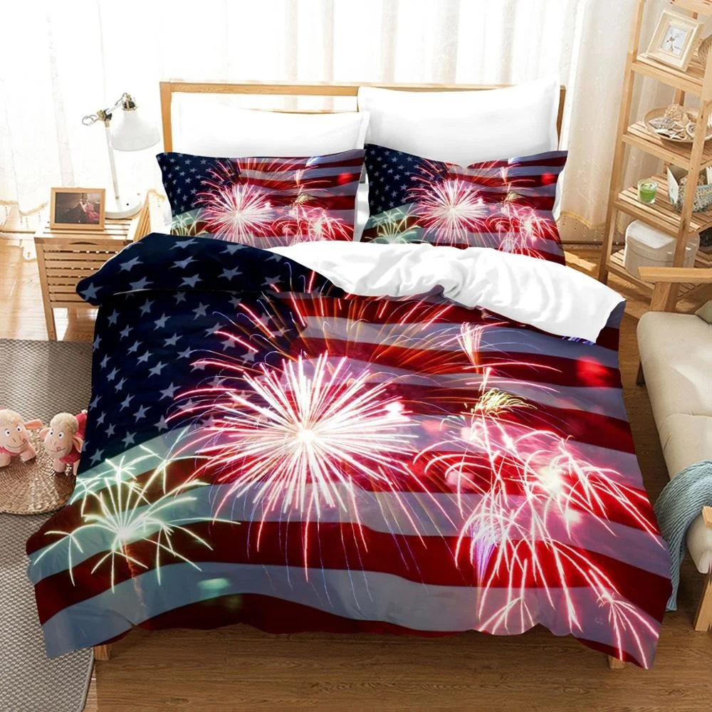 3D Print Bedding Set Patriotism Duvet Cover Queen King Colorful Bedclothes Flag United States USA 3pc Bed | Дом и сад