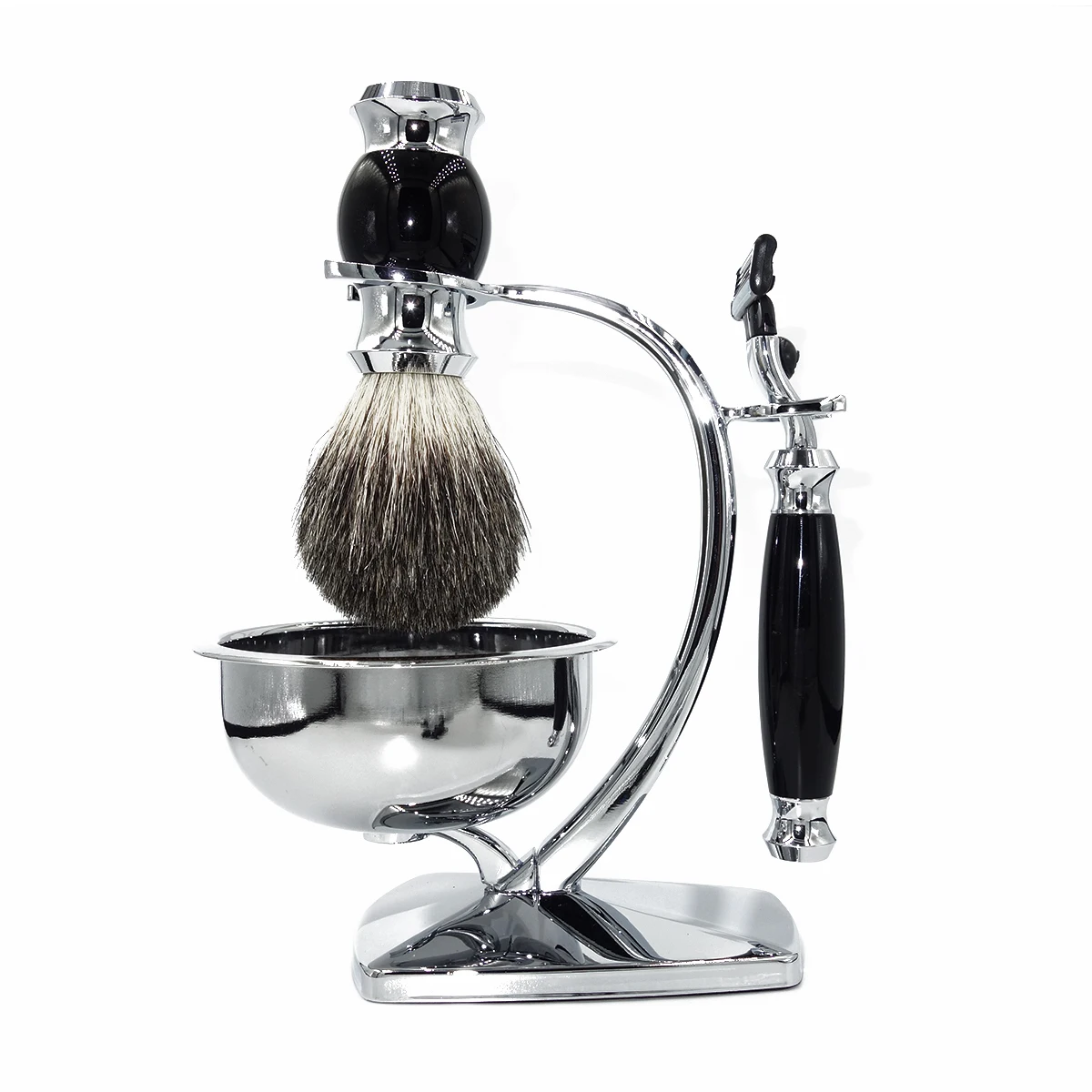 iRAZOR Men Shaving Set with Natual Honey Pure Badger Hair Brush and Soap Lather Bowl Deluxe Chrome Manual Razor Stand Holder |