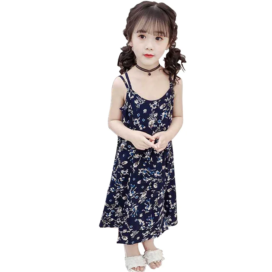 Летнее платье для девочек Платье на бретелях с цветочным принтом Обтягивающие
