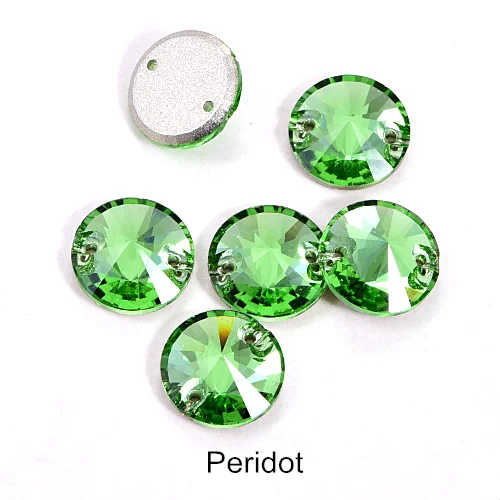 T214-Peridot 40pcs AAAAA Quality 12mm Round Rivoli Glass Sew On Rhinestones Flatback Crystal Sewing Strass for DIY Wedding Dress B1248 - Цвет: T214-Peridot