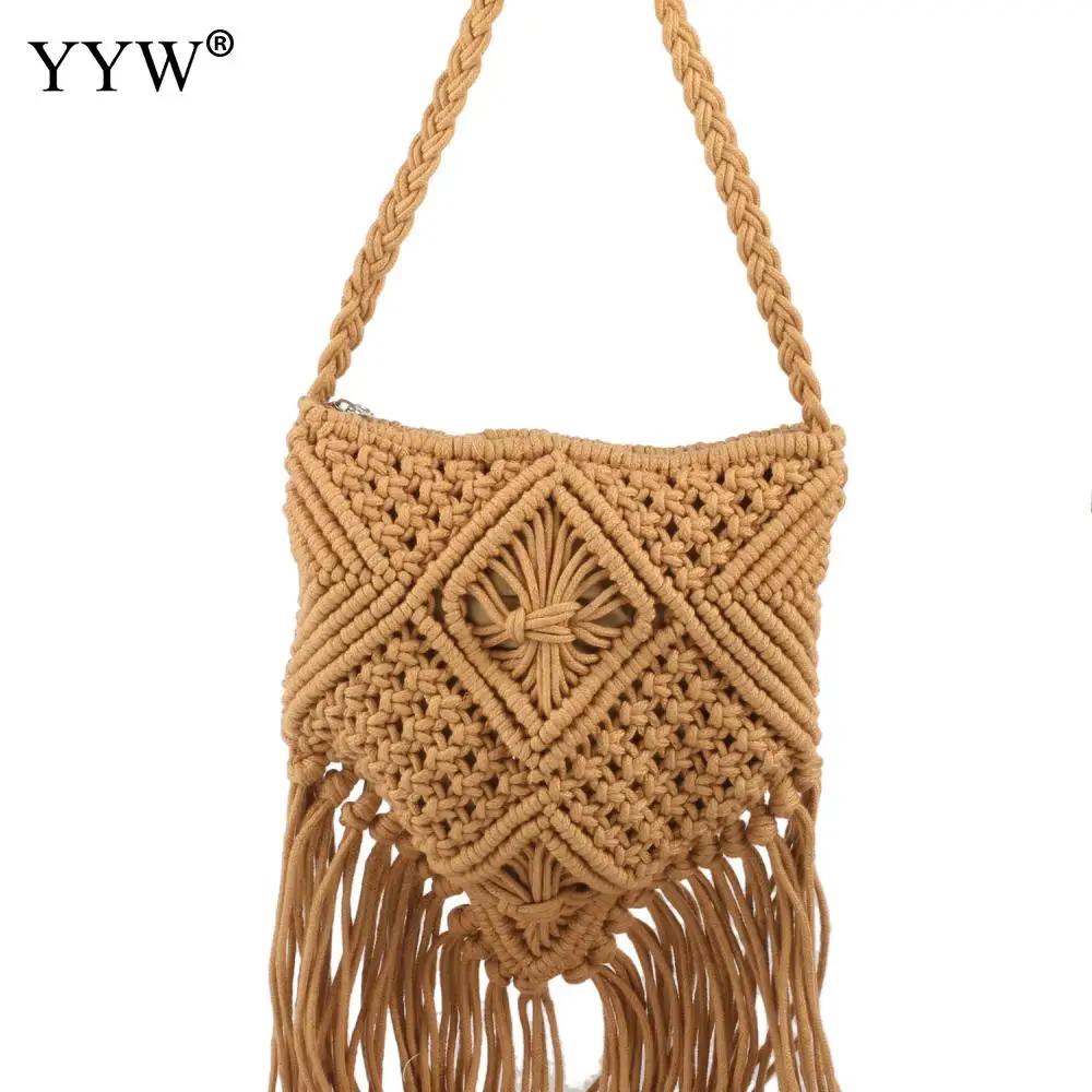 

Винтажная сумка через плечо, плетеные сумки ручной работы, женская сумка-Кроссбоди с кисточками, кофейная мягкая сумка на молнии, подходяща...