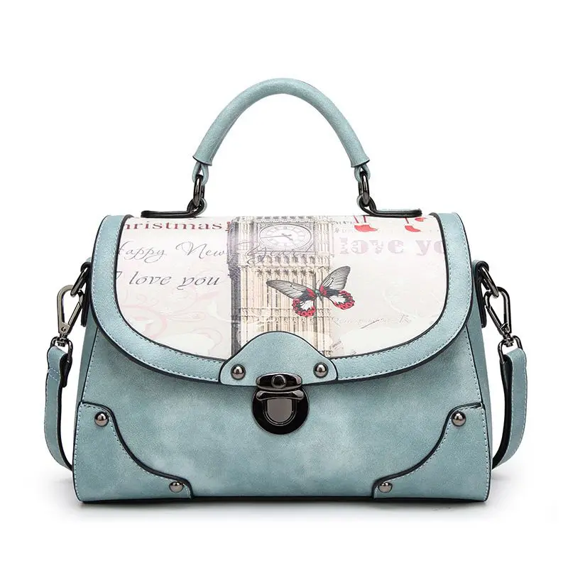

Women Bag Vintage Casual Tote Top-Handle Women Messenger Bags Shoulder butterfly Printing Handbag Purse Leather 2022 New KL1102