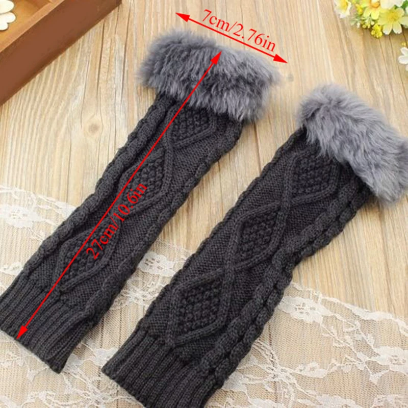 Осенне-зимние женские шерстяные теплые перчатки длинные однотонные вязаные без