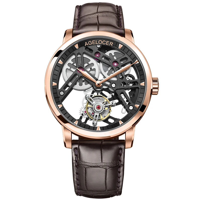 9001D2 AGELOCER швейцарские Tourbillon часы для мужчин сапфировый синий Скелет циферблат лучший бренд класса люкс механические ручной ветер для мужчин s Tourbillon часы - Цвет: 9001D2