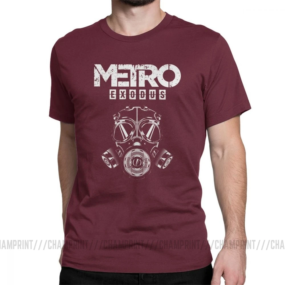 Мужская футболка Metro Exodus, футболки, противогаз, токсичные игры, игры Artyom Haunter, футболки с короткими рукавами, круглый вырез, одежда из чистого хлопка - Цвет: Бургундия