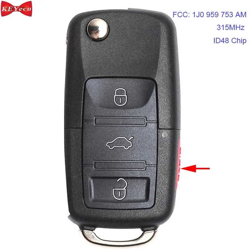KEYECU для Volkswagen Beetle Golf Passat Jetta дистанционный ключ брелок 315 МГц ID48 чип FCC ID: 1J0 959 753 AM |
