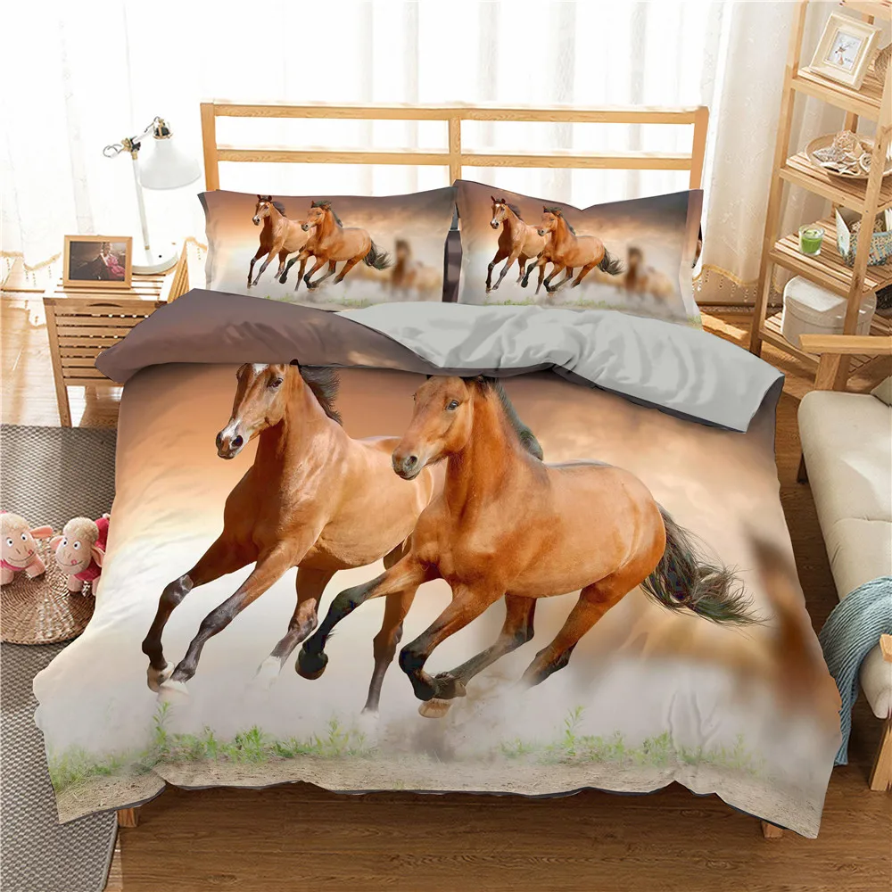 

New Bedding Set 3D Horse Bedding King Comforter Set Bedding King Queen Single Full Size Duvet Cover Set Bed Set Bedroom Decor