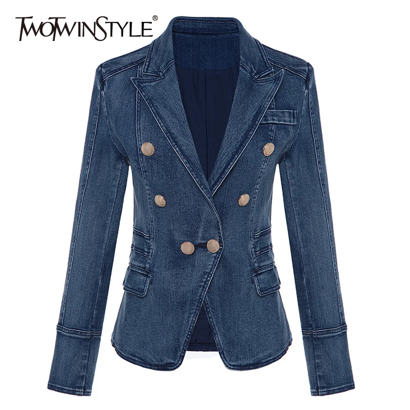

TWOTWINSTYLE Solid Vintage Female Blazer Notched Long Sleeve Gathered Waist Patchwork Slim Women's Coats 2021 Autumn Fashion New