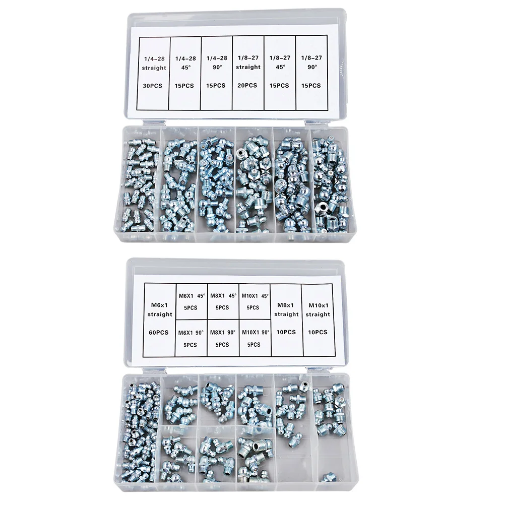 

220pcs Angled and Straight Type Hydraulic Grease Nipples Grease Fitting Kit
