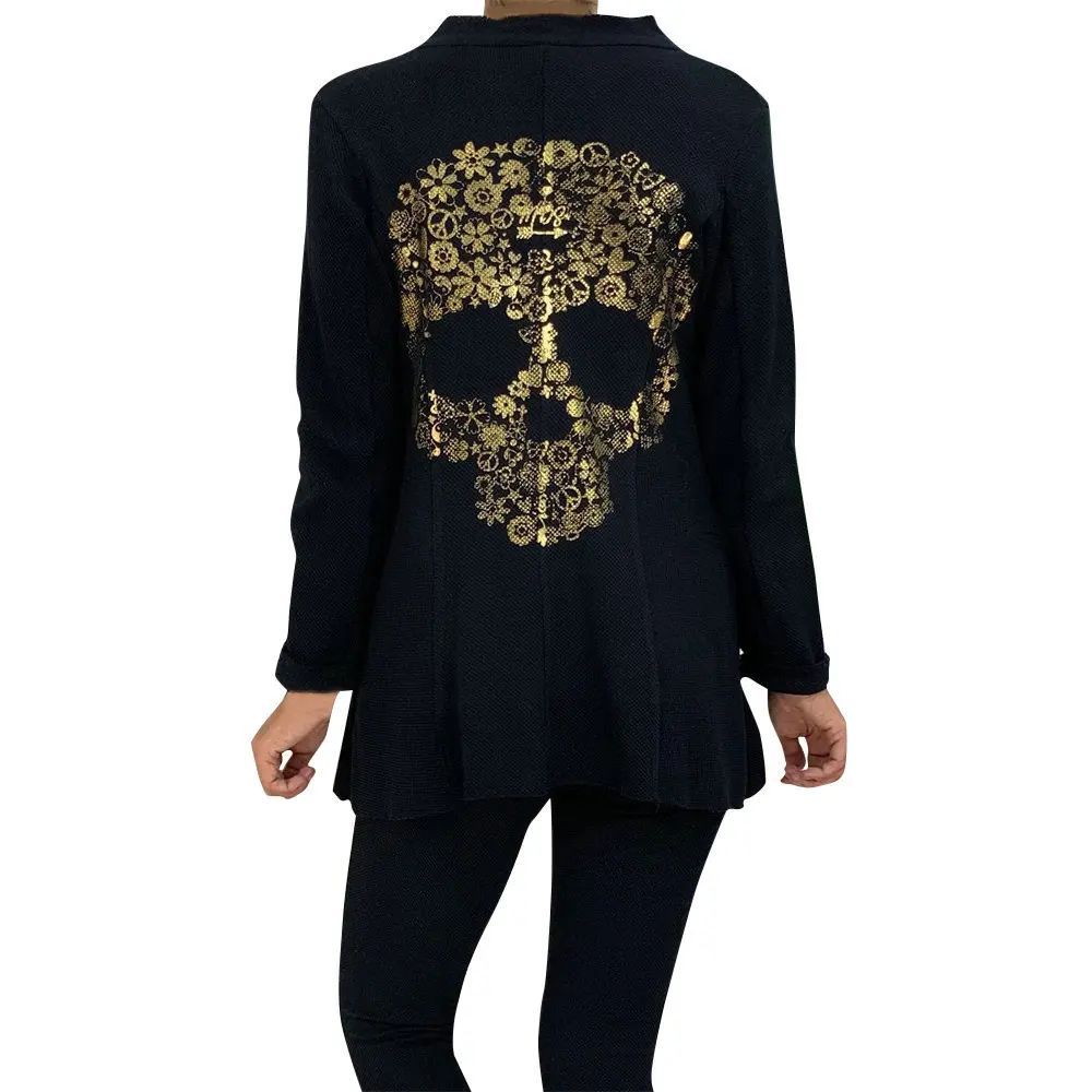 Женская куртка пальто Осень зима принт с черепом длинный рукав отложной воротник