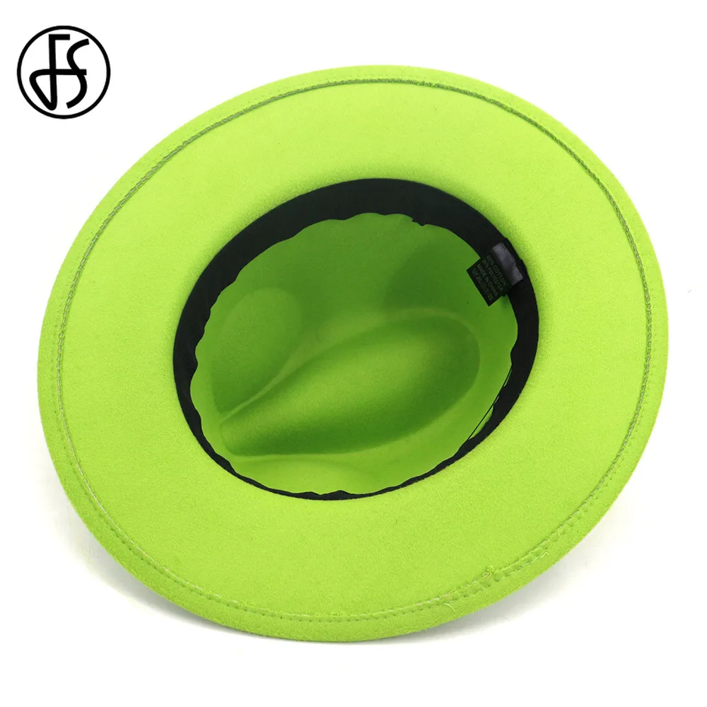 FS лимонно зеленый белый шерсть войлочная фетровая шляпа с широкими полями шапки