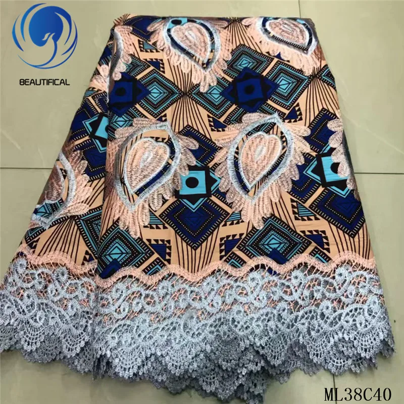 

Красивые принты Африканский Воск кружева гипюр 6 ярдов/партия 2019 Анкара печать воск шнур кружева Материал африканский ML38C40