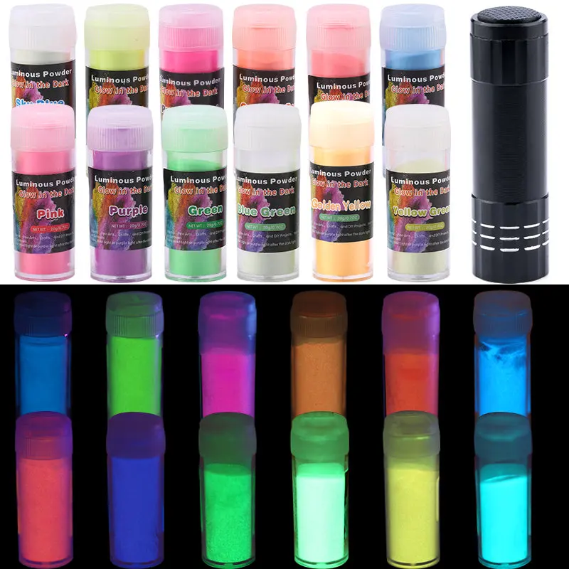 12Colors Glow in The Dark Pigment Powder Epoxy Resin Luminous Pigments UV Lamp for Resin Crafts Slime Nail Art Acrylic Paint DIY