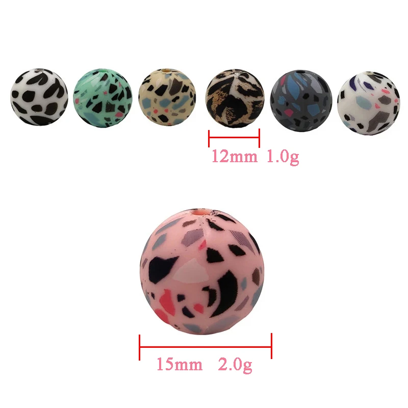 Coskiss-Cuentas de silicona con estampado de leopardo para beb&eacute;, mordedor de grado alimenticio, impresi&oacute;n redonda, manualidades, mordedor seguro, sonajero, 50 Uds., 12/15mm-2