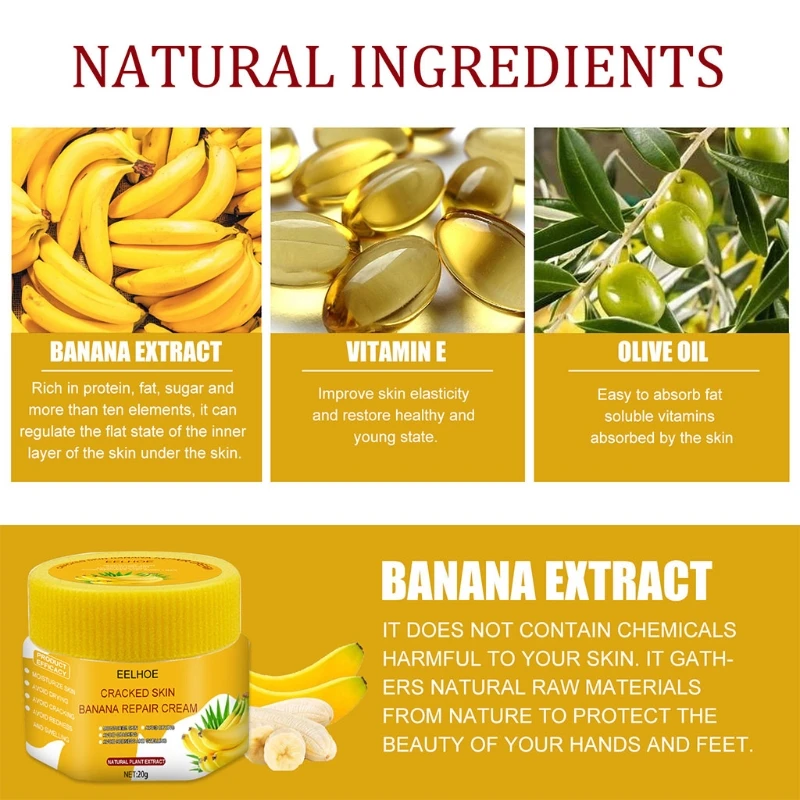 

R9CD Natural Banana Essence Foot Cream Skin Care Toenail Treatment Cremel Heel Cracked Dead Skin Remover for Rough Feet Hand
