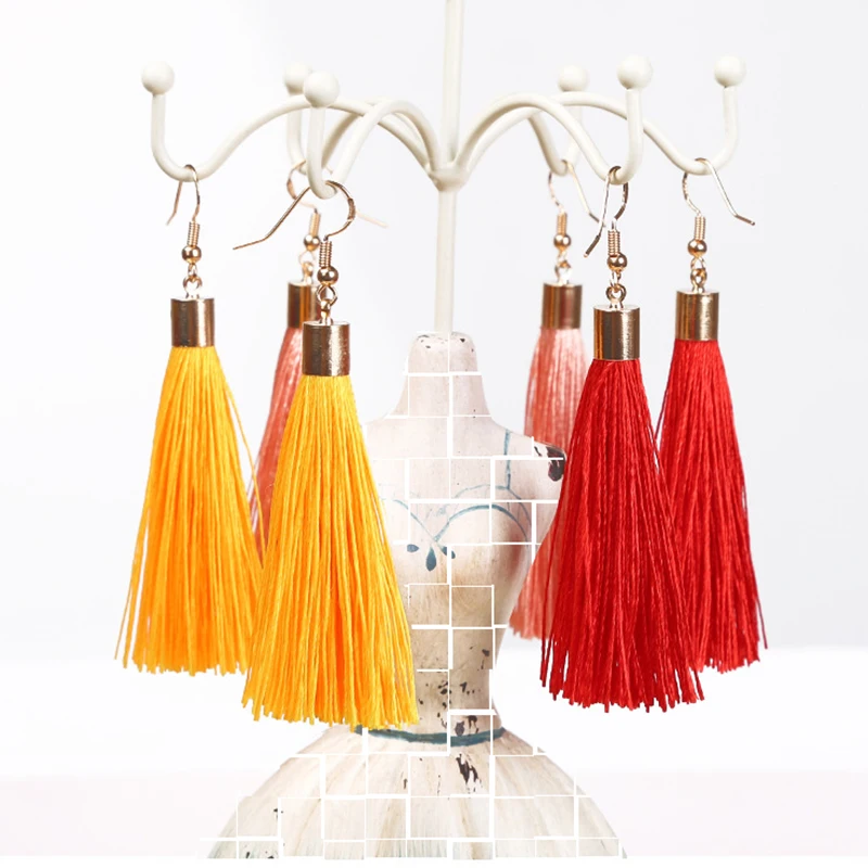 BTWGL модные богемные длинные серьги с кисточками из сплава белые красные шелковые