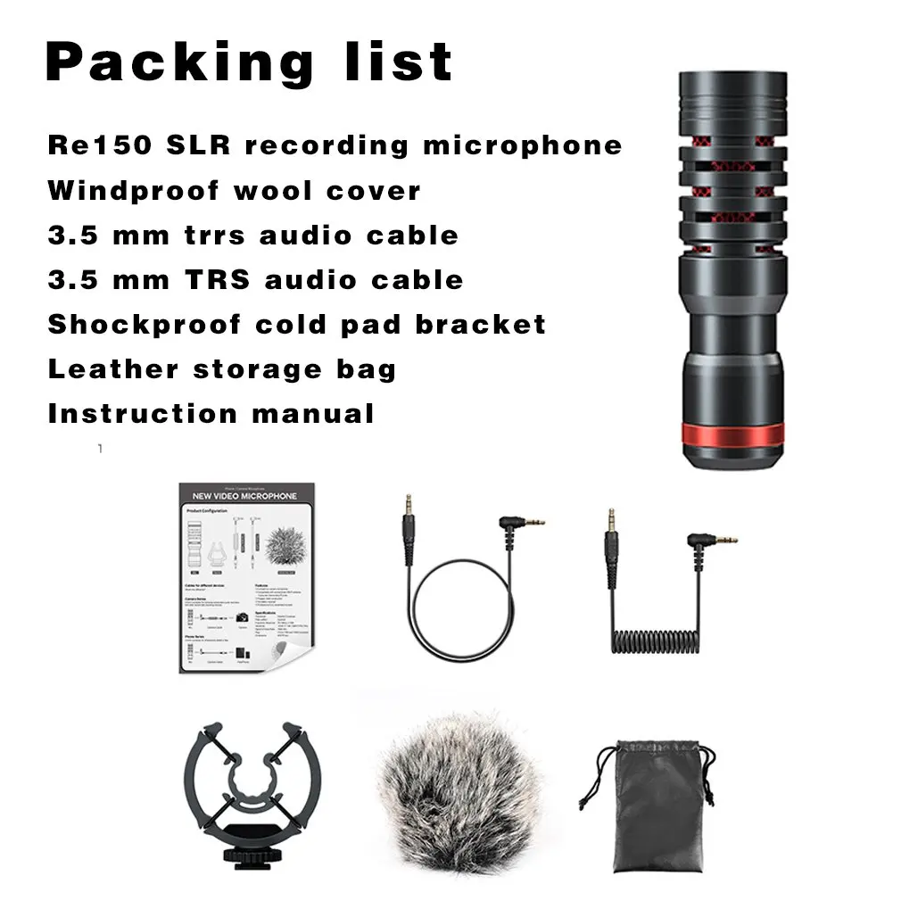 

RE150 Video Portable Microphone For DSLR Camera Camcorders Smartphones Laptop Camera Metal Noise Reduction Recording Microphone