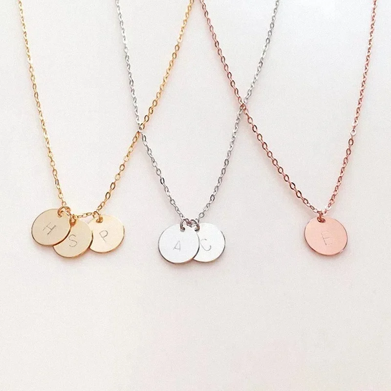 

26 Alphabet Letter Initial Necklace Disc Letter Pendant Double Side Letter Stamped Name Chain Necklace Lover Gift