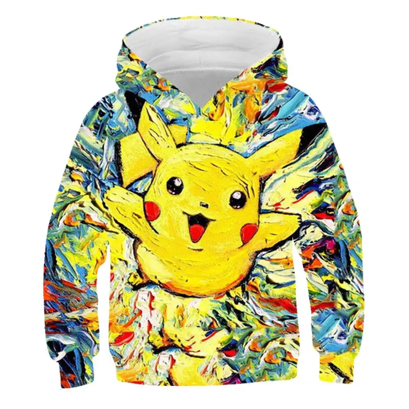 

4-14 year old cartoon Pokemon-Pikachu sweatshirt, cartoon long-sleeved pullover for boys and girls, outdoor sports hoodie