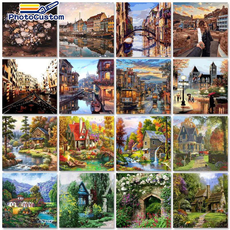 

PhotoCustom 40x50cm Paint By Numbers Scenery Oil Painting By Numbers On Canvas Flowers Frameless DIY Landscape Home Decor