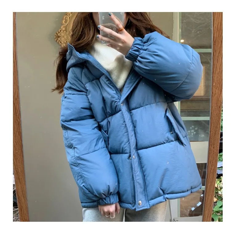 

Korean clothes version autumn winter 2020 new warm loose and thickened zipper hooded cotton padded jacket women fashion