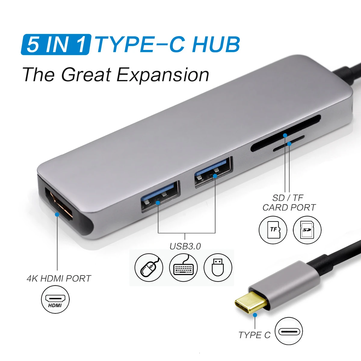 Док-станция type-C USB 3 0 HDMI Ethernet для MacBook iMac Pro lenovo Data 5 в 1 док-станция с разъемом |