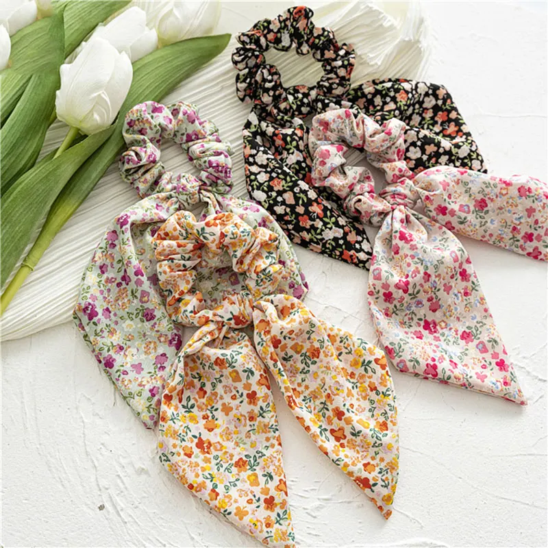 

Sweet Elastic Hair Band Ponytail Hair Rope Hair Tie Hair Scarf Floral Ribbon Hair Scrunchie Hair Rubber Headwear Hair Accessory