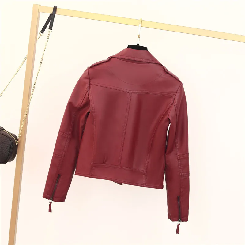 

2021 Female Coat Jacket Outwear Faux Leather Zipper Coats For Women Pure Slim Autumn Turn Down Collar Jacket Women's Clothing