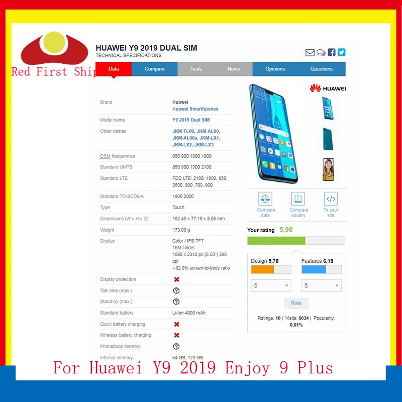 

10Pcs/lot Touch Screen For Huawei Y9 2019 Touch Panel Front Outer Glass Lens Enjoy 9 Plus LCD Glass Wich OCA Hollow Glue