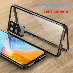 double sided glass magnetic case for huawei p30 p40 pro lite lens camera for mate 30 20 pro nova 7 6 pro se honor 30 x10 cover free global shipping