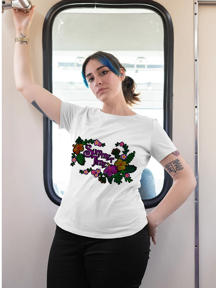 

Summer Time T-Shirts Women T Shirts Aesthetic Clothes Funny Floral Vogue Short Sleeve Jumper Shirt Harajuku Yoga Matching Urban
