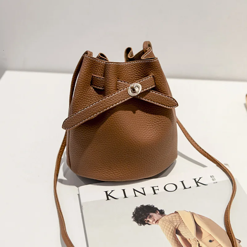 Женская сумка через плечо личи Маленькая кожаная ведро мобильный телефон для